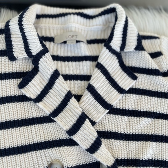 LOFT Striped Double-Breasted Ribbed Knit Sweater Jacket Size small - Picture 6 of 11
